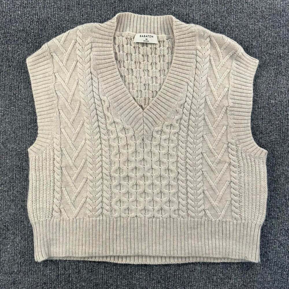 Babaton Artizia Women’s Cable Knit Sweater Vest Merino Wool Chunky Crop Top XS